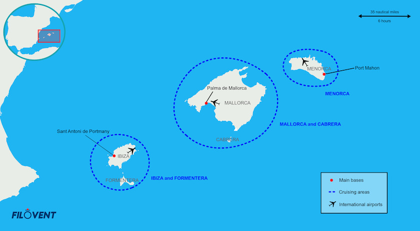 carte des zones de navigation des îles Baléares