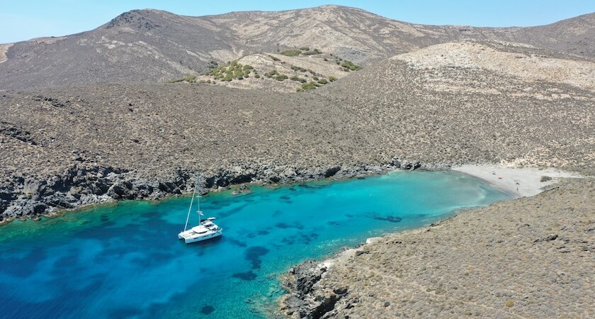 View of the island of Rinia on the coast of Mykonos