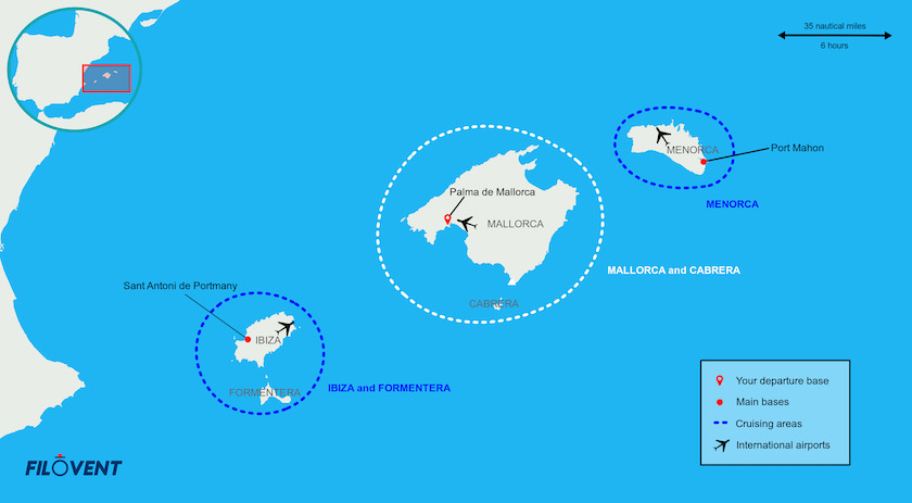 carte des zones de navigation des îles Baléares