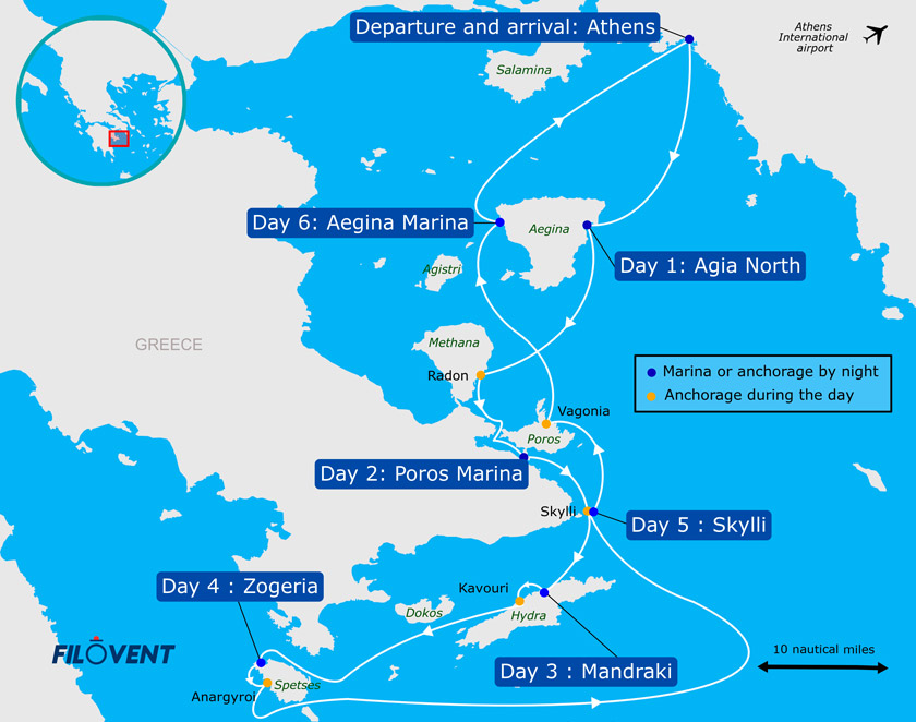 cartina itineratio navigazione in grecia da Atene