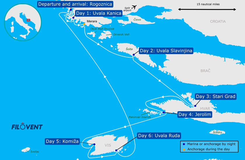 itinerario 6 giorni di navigazione in dalmazia, croazia