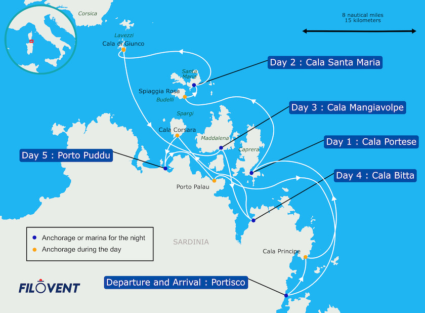 cartina itinerario in barca nord sardegna
