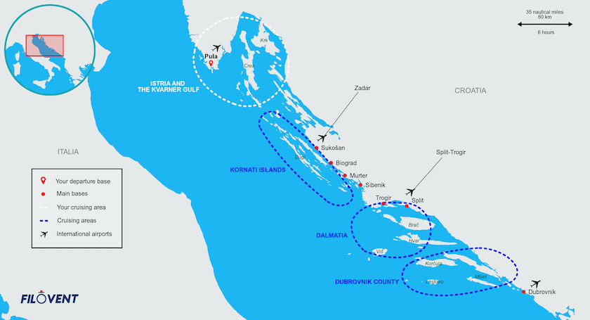 cartina delle zone di navigazione inCroazia