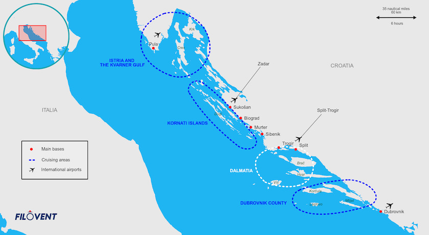 carte des zones de navigation de la croatie