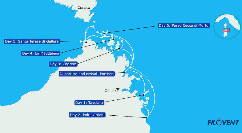 Map itinerary in North Sardinia