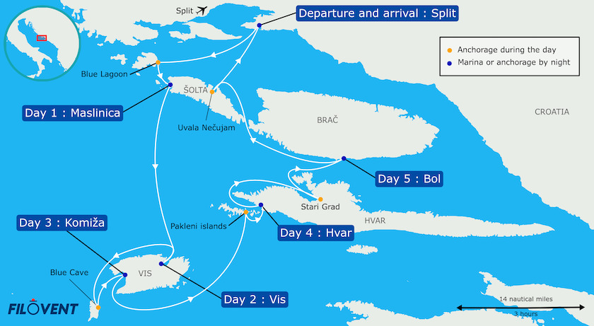 itinerario crociera di 6 giorni con partenza da Spalato