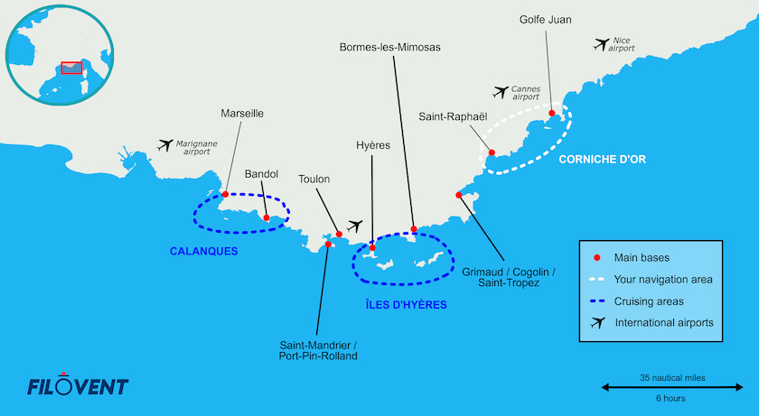 carte des zones de navigation de la côte d'azur