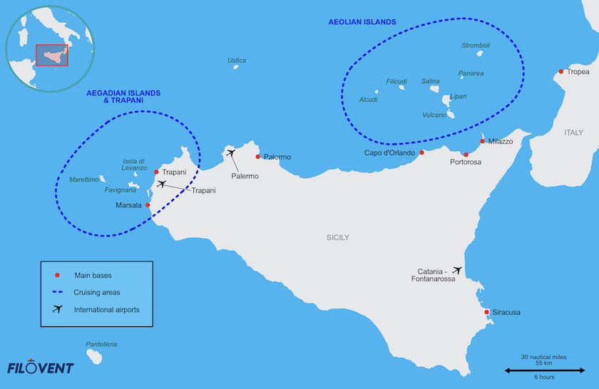 Zones de navigation en Sicile