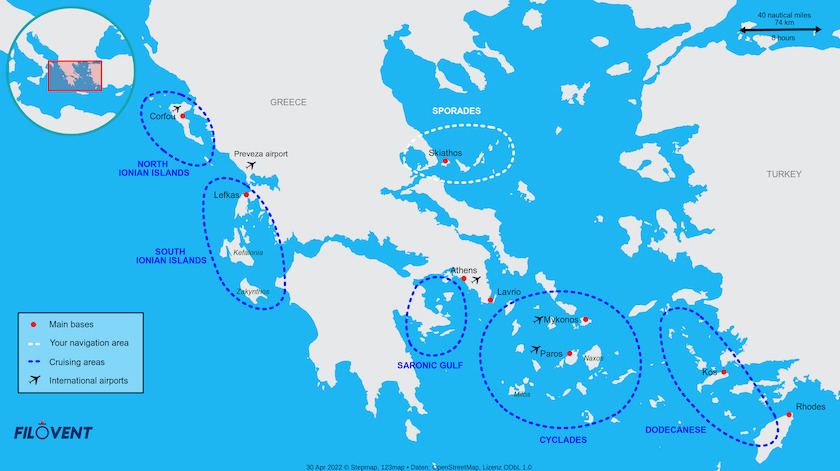 carte des zones de navigation de la Grèce