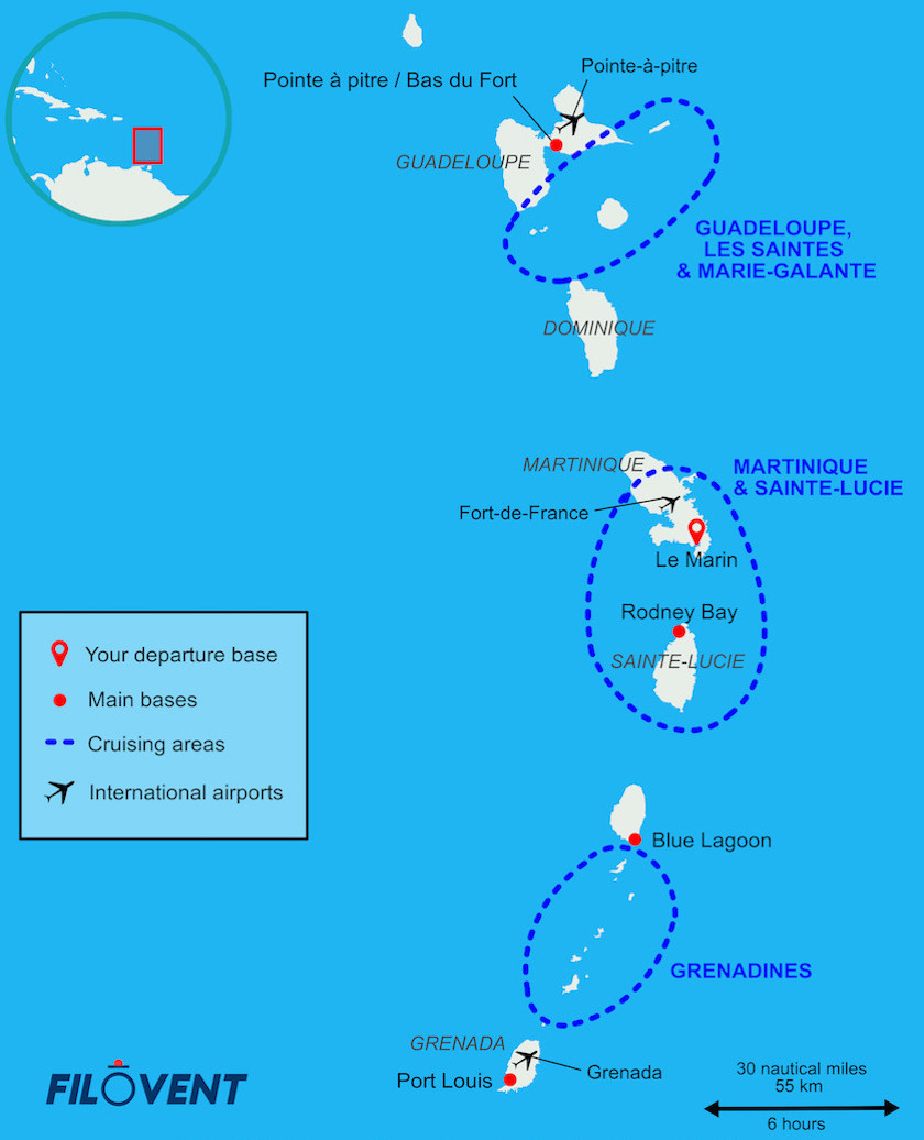 Zones de navigation Guadeloupe, Martinique et Grenadines 