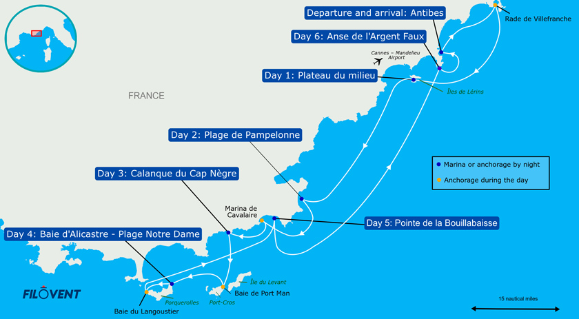 cartina itinerario navigazione nel mediterraneo francese